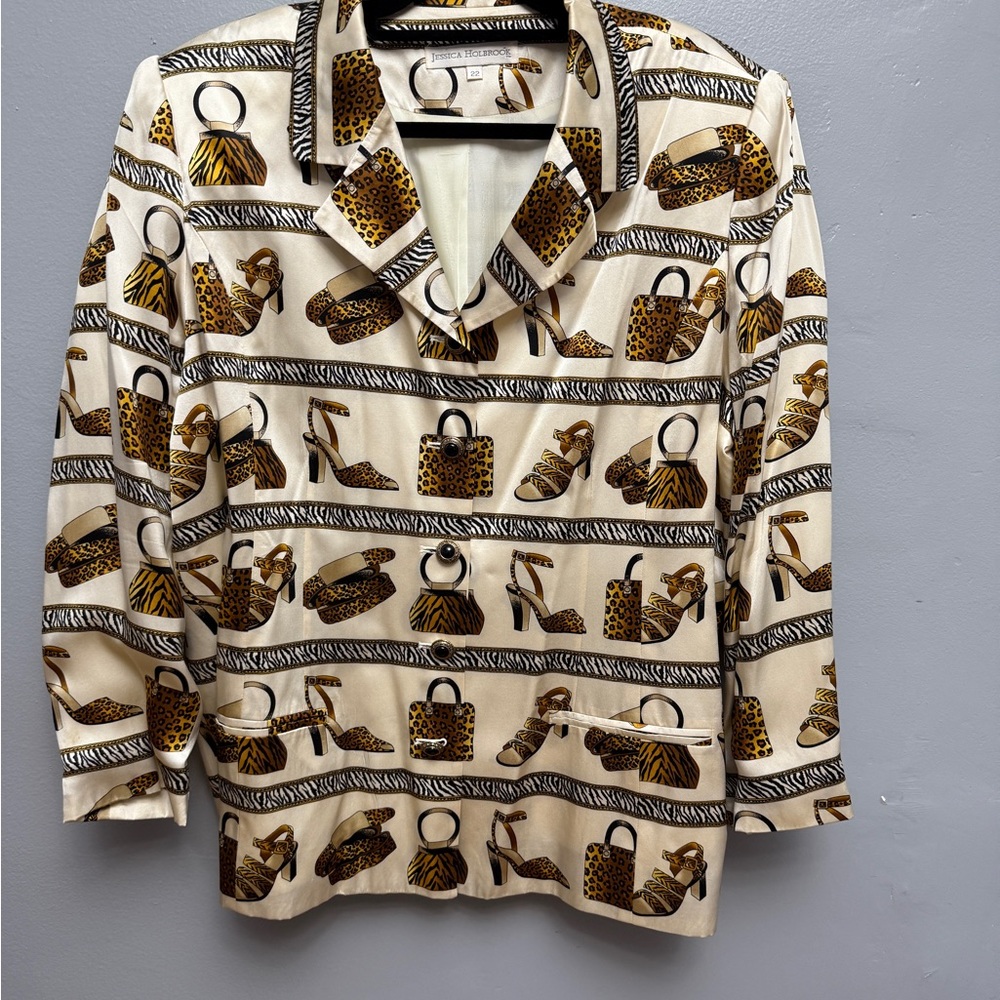 Vintage Jessica Holbrook Silk Blazer Lepoard and Zebra print size 22